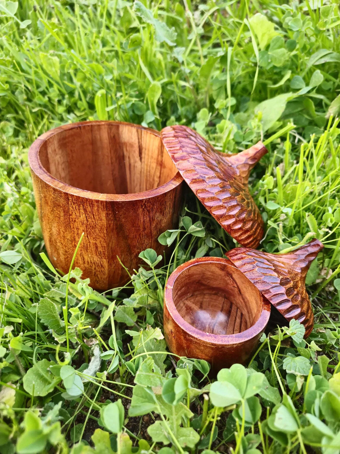 Large Hand Carved Wooden Acorn