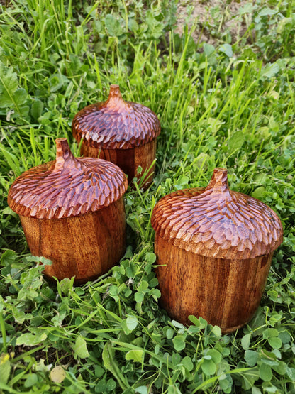 Large Hand Carved Wooden Acorn